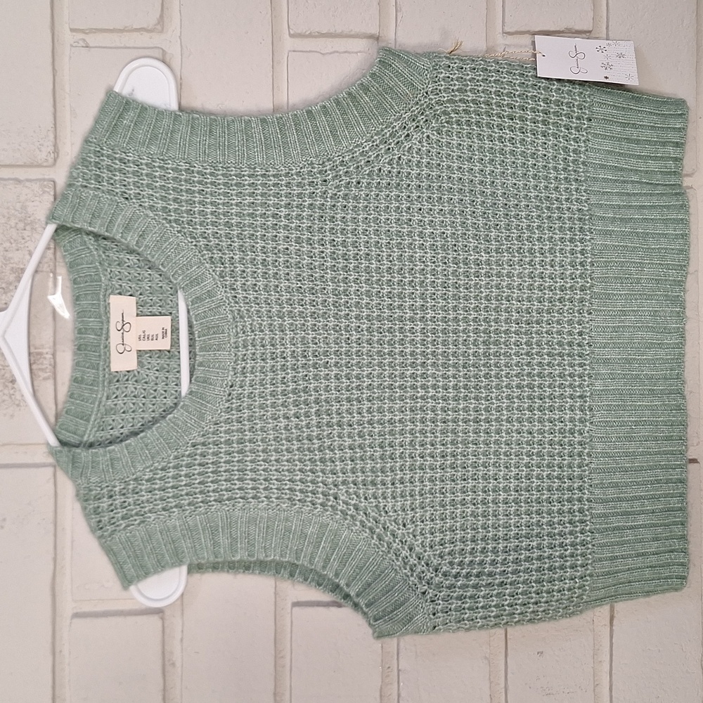 Jessica Simpson Green Sleeveless Cropped Sweater. Size Large NWT